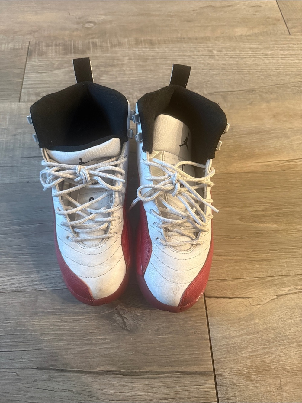 Jordan High-Top Basketball Sneakers in White, Red and Black